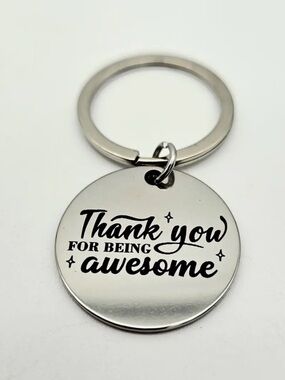 Silver Tone Thank You For Being Awesome Round Keychain 1.5 inches
